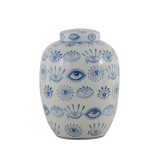 POT LID WHITE BLUE CERAMIC BLUE EYES 23